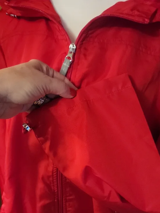 Jones New York Red Hooded Trench Coat with Zip Front - Picture 4 of 9